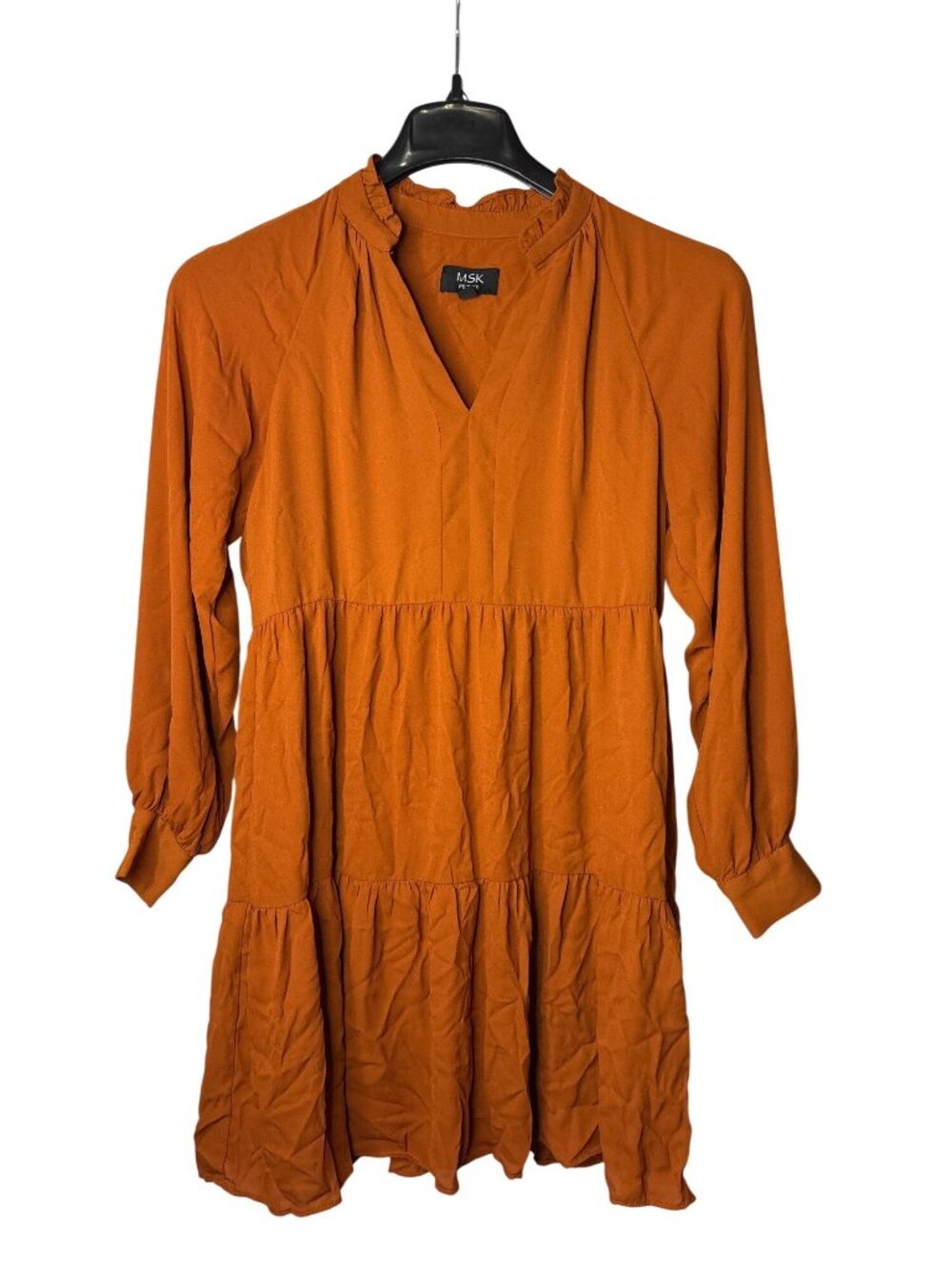 MSK Petite A-Line Mini Shirt Dress Size PS Brown Long Sleeve Polyester